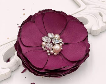 Magenta Berry Fabric Flower Hair Pins, Purple Wedding Shoe Clips, Bridal Comb, Floral Brooch, Bridesmaid Gift, Decoration Photo Prop - Kia