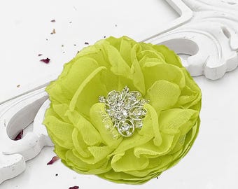 Vibrant Chartreuse, Lime Green Floral Accessory, Handmade Chiffon & Satin Hair Comb, Clip, Brooch, Shoe Clips, Bridal Shower Gift, Ana