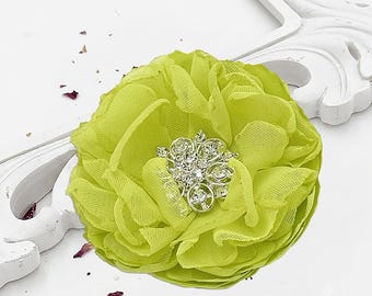 Vibrant Chartreuse, Lime Green Floral Accessory, Handmade Chiffon & Satin Hair Comb, Clip, Brooch, Shoe Clips, Bridal Shower Gift, Ana