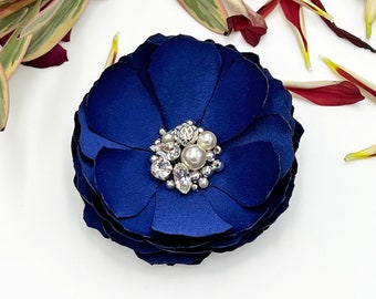 Cobalt Blue Satin Statement Flowers, Custom Hair Pin, Brooch, or Shoe Clip, Bridesmaid Acessories, Formal Occasion, Kia
