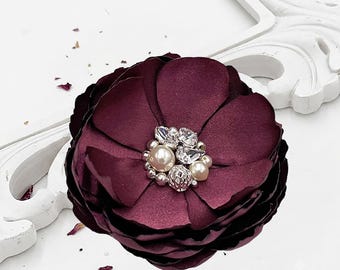 Cranberry Purple Flower Wedding Hair Accessories for Brides, Swarovski Crystal Embellished Shoe Clips, Brooch Pin, Bridesmaid Gifts, Kia
