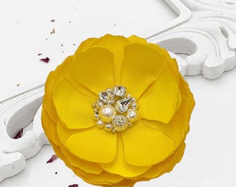 Bright Sunflower Yellow Flower Hair Comb, Shoe Clips, Brooch Pin with Swarovski Pearls & Crystals For Brides, Bridesmaids, Wedding, Kia