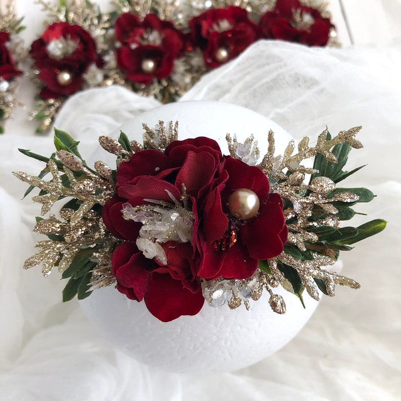 Red Gold Christmas Headband for Newborn Baby Young Girls image 0