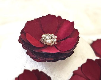 Cranberry Red Hair Clips, Brooch, Shoe Clip - Sparkling Crystals Embellished For Fall Autumn Marsala Theme Wedding, Bride, Bridesmaids - Kia
