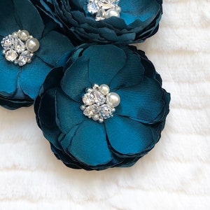 Peacock Blue Teal Flower Accessories, Swarovski Crystal & Pearls Embellished  Photo Prop, Hair, Shoe Clip, Brooch For Bride, Bridesmaid, Kia