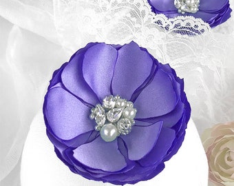 Purple Violet Flower Hair Comb, Sew on Crystal and Pearl Embellished Hair Pin, Shoe Clips for Bride, Bridesmaid Gift, Garden Wedding Idea