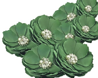 Green Flower Hair Clip, Sparkling Sew on Crystals, Pearl Embellished Garden Wedding Accessories, Shoe Clips, Brooch, Bridesmaids Gift, Kia