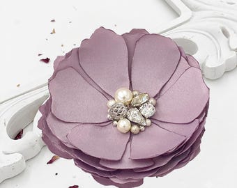 Vintage Lilac Kia Flower Hair Clip, Shoe Clips, or Brooch – Handcrafted Satin Bridal & Special Event Accessoryl Special Event Photo Prop Kia