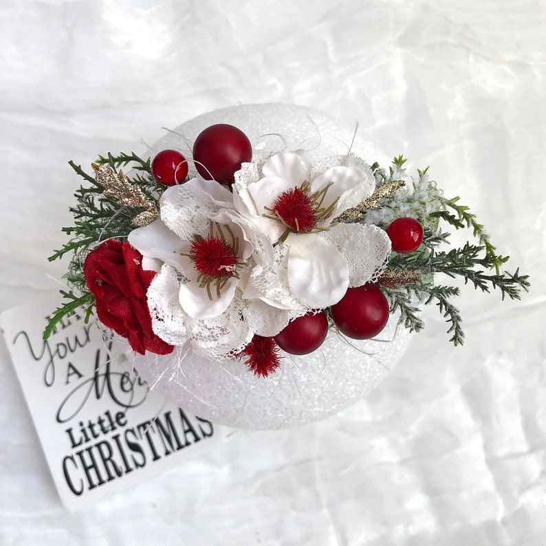 Red Green Christmas White Lace Headband for Newborn Baby image 0