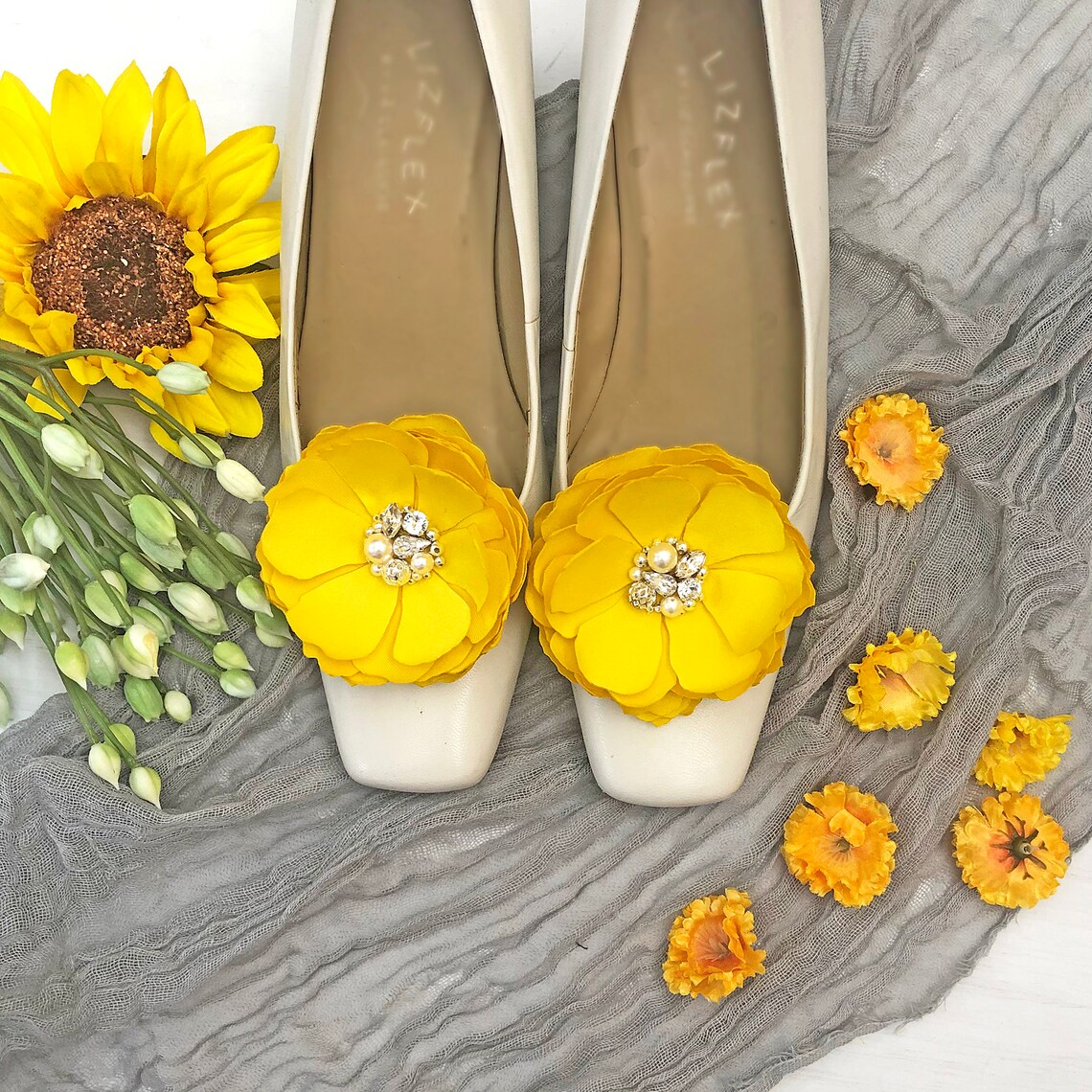 Bright Yellow Flower Shoe Clips Wedding Shoe Clip Brooch Pin Etsy