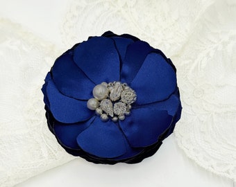 Sapphire Blue Flower Hair Clips with Swarovski Crystal Embellished - Brooch - Shoe Clip for a Bride, Bridesmaid, Photo Prop or Gift - Kia