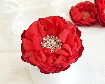 Red Flower Hair Clip, Flower Brooch Pin, Red Shoe Clip, Bridesmaids Gift, Bridal Hairpiece, Bridal Comb, Flower Shoe Clip, Valentine, Ana