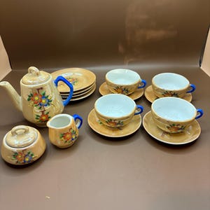 Vintage Child’s Porcelain Tea Set – “Made in Japan” Hand-Painted Floral – Nostalgic Toy Tea Party