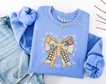Psalm 46:5 Christian Sweatshirt, Patchwork Cross Bow, Faith Gift