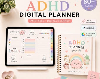 Cyfrowy planer ADHD, cyfrowy planer Goodnotes Notability, uniwersalny planer, planer dzienny, planer tygodniowy, planer na iPada