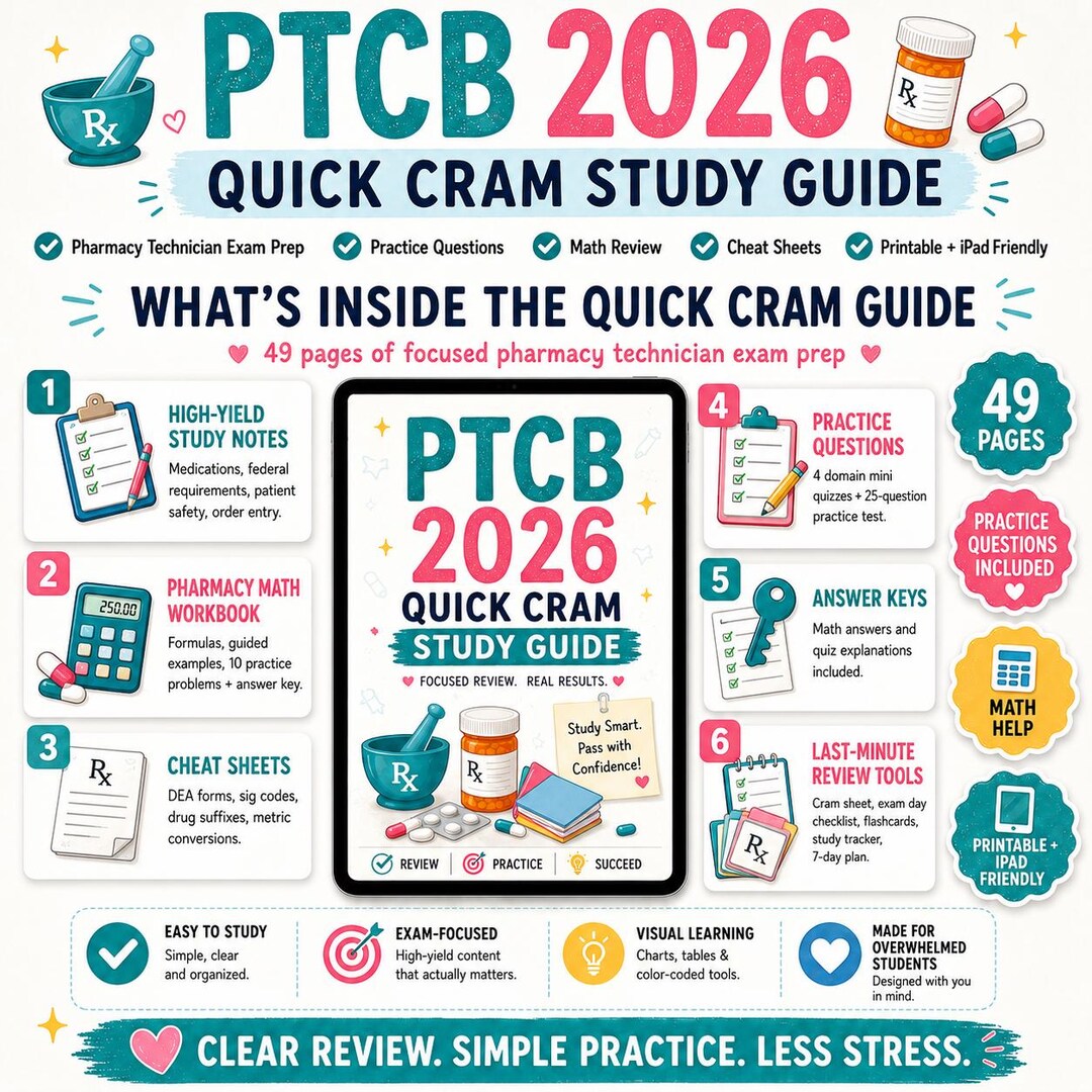 Ptce Math Problems PTCB 2026 Pharmacy Tech Study Guide | Pharmacy Technician Quick Cram ...