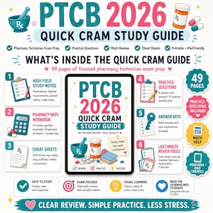 PTCB 2026 Apotheken-technischer Lernführer | Apothekentechniker Quick Cram Exam Prep, PTCE Übungsfragen, Mathe Bewertung PDF