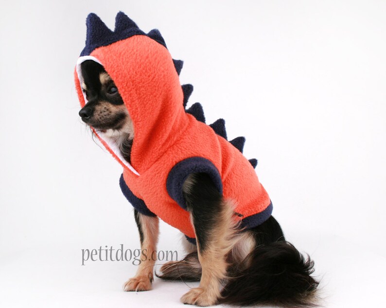 Dog Costume Dinosaur Spikes Orange fleece cute Hoodie Halloween costume for dogs
