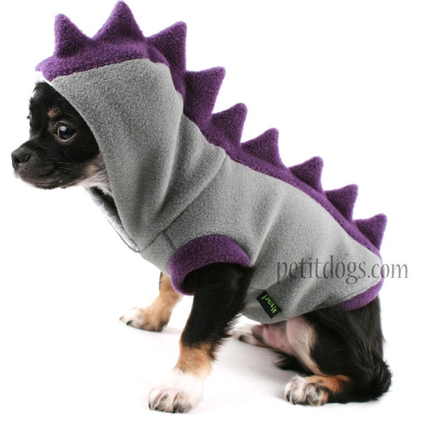 Dog Costume, Dinosaur Spikes Grey fleece dog Hoodie, custom made dog clothes