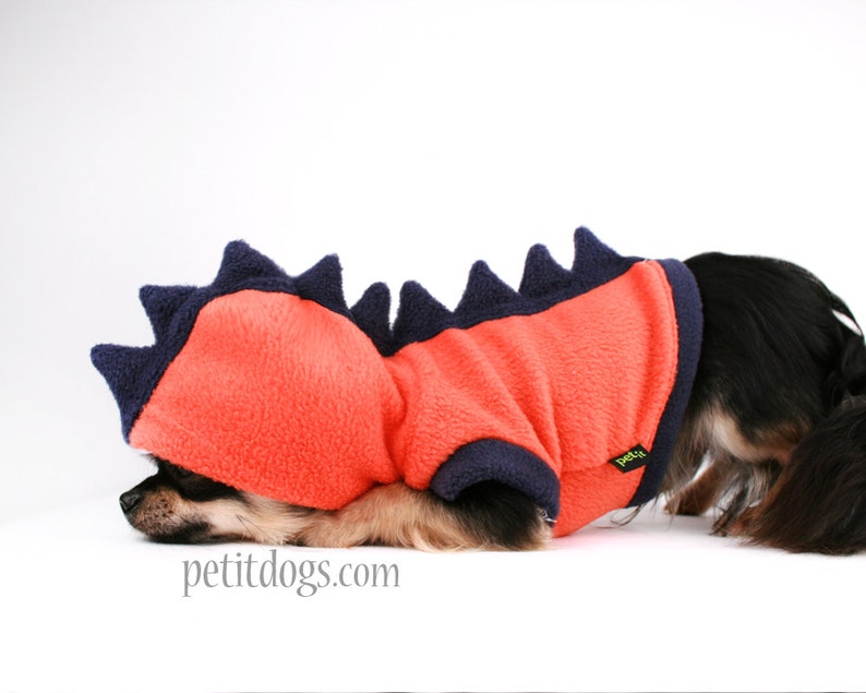 Dog Costume Dinosaur Spikes Orange fleece cute Hoodie Halloween costume for dogs