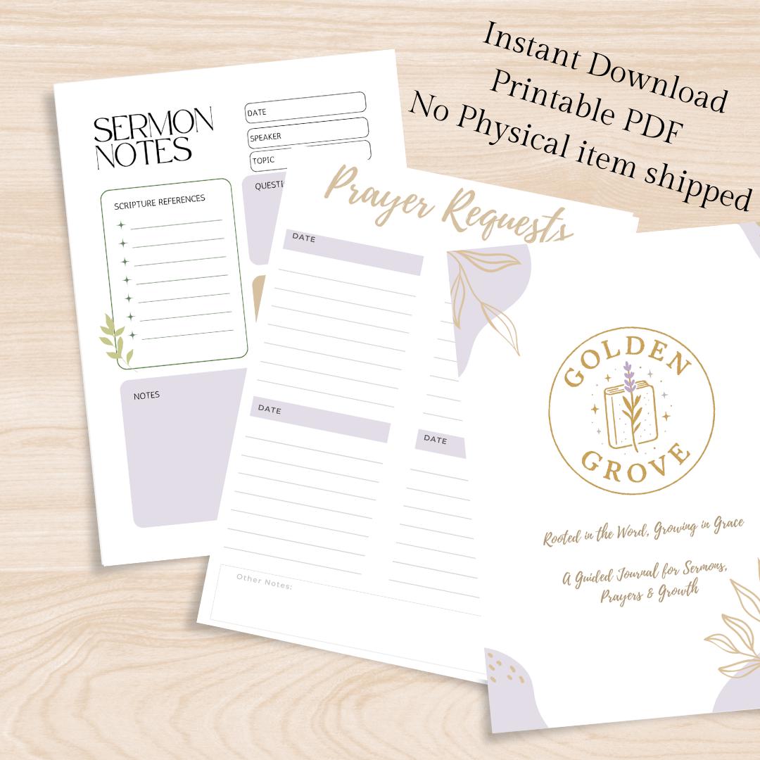 Sermon Notes & Prayer Journal Printable Christian Faith PDF Instant ...