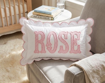 Scallop Edge Personalized Pillowcase, Custom Embroidered Name Pillowcase, Monogram Pillow Cover, Nursery Decor, Baby Shower Gift