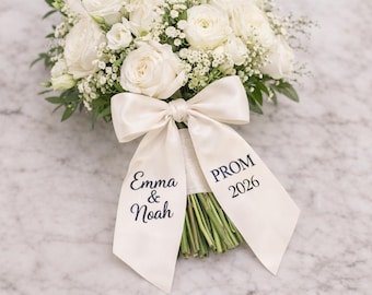 Flower Bouquet Ribbon, Monogram Bouquet Sash, Wedding Bouquet Ribbon, Embroidered Bouquet Wrap, Homecoming Bouquet Sash, Prom Bouquet Bow