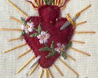 Antique 19th Century French Embroidered Sacred Heart Scapular with Ave Maria Monogram