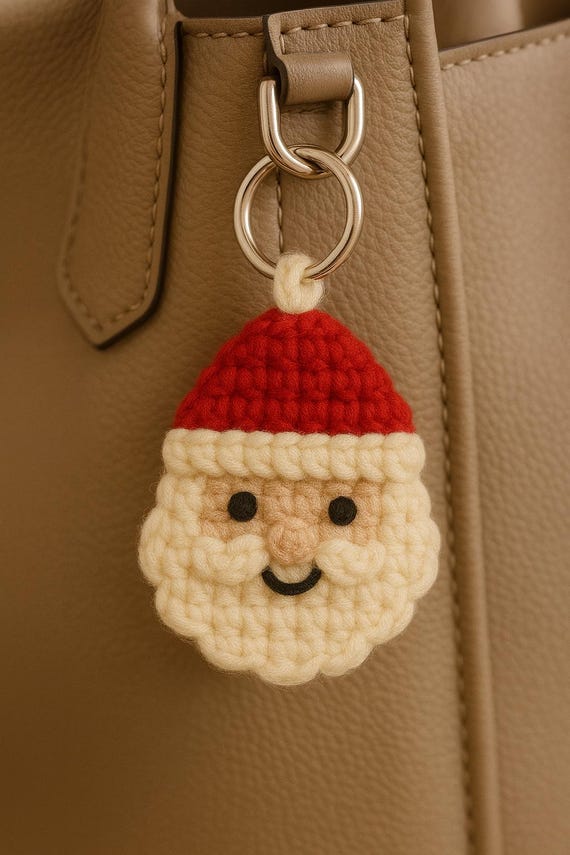 Flat Santa Face Crochet Pattern,bag Charm Pdf,beginner Amigurumi