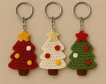 Amigurumi-sleutelhanger platte kerstboom – volledig haakpatroon (pdf-zelfstudie geschikt voor beginners) P08
