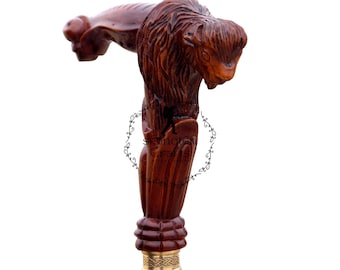 Hand-Carved Buffalo Handle Walking Stick, Handmade Hardwood Cane