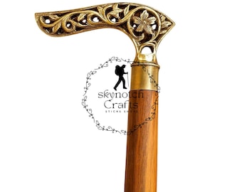 Brass Handle Wooden Walking Cane - Handcrafted Luxury Classic