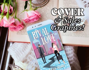 Illustrated Romance Book Cover with Promotional Graphics