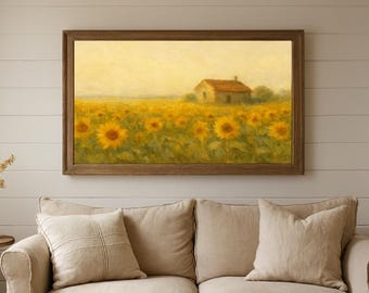 Sunflower Field Landscape Print: Rustic Farmhouse Wall Art (Digital Download)