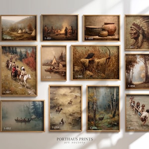 12 utskrivbara antika målningar med amerikansk ursprungsbefolkning | Väggkonst i vintagestil (digital nedladdning)