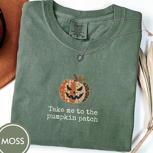 Faux Patchwork Fall Pumpkin Halloween Tshirt, Fall Aesthetic Shirt, Take Me To The Pumpkin Patch Tee, Autumn Thanksgiving Shirt, Fall Lovers