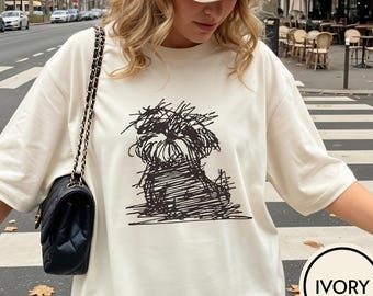 Camiseta con dibujo lineal abstracto de Shih Tzu, camiseta minimalista con boceto de animales, camiseta de Shih Tzu, gráfico para amantes de los perros