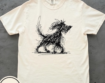Abstraktes Hunde Linie Kunst T-Shirt, Minimalistisches Skizzen Tier T-Shirt, Hundeliebhaber Grafik
