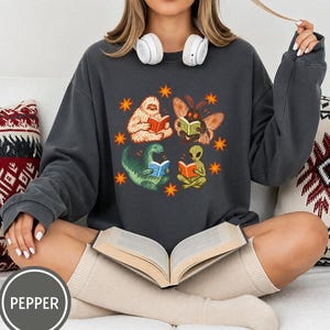 Reading Cryptids Comfort Colors® Long Sleeve Tee, Weirdcore Reading Vintage Tee, Bookish Long Sleeve Tee, Trendy Reader Bigfoot Mothman Tee