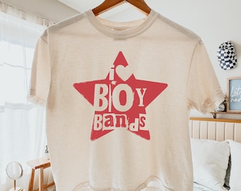 Camiseta corta "Me encantan las boy bands", top corto para giras de conciertos o festivales, atuendo para festivales de música, camisetas para fiestas, top de verano para raves, regalo para amantes de la música