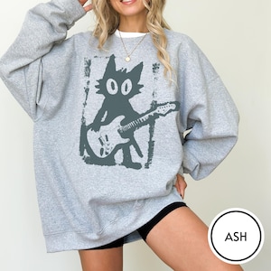 Camiseta de gato estrella de rock, camiseta vintage de gatito Y2K, camiseta de gato rock and roll, camiseta de gatito con guitarra eléctrica, regalo para amantes de la música grunge punk con temática de gatos. imagen 7