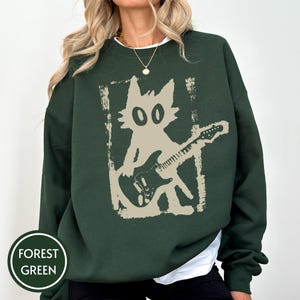 Camiseta de gato estrella de rock, camiseta vintage de gatito Y2K, camiseta de gato rock and roll, camiseta de gatito con guitarra eléctrica, regalo para amantes de la música grunge punk con temática de gatos. imagen 5