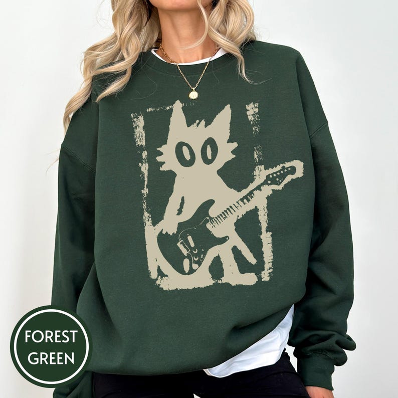 Camiseta de gato estrella de rock, camiseta vintage de gatito Y2K, camiseta de gato rock and roll, camiseta de gatito con guitarra eléctrica, regalo para amantes de la música grunge punk con temática de gatos. imagen 5