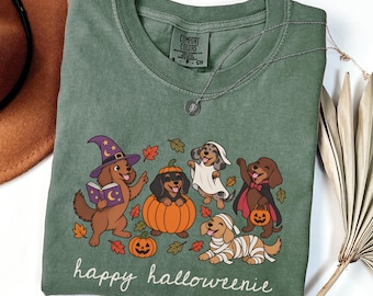 Halloween-Geister-Shirt mit Dackel, Halloween-Dackel-Kostüm-Shirt, Vintage-Kunst-Geschenk für Dackel-Mamas, Gruseliges Dackel-Grafik-T-Shirt