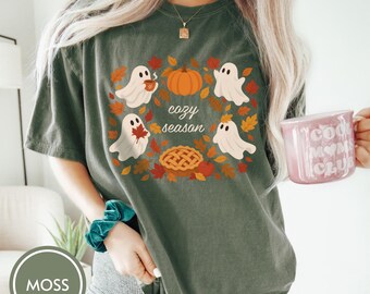 Gemütliches Herbst-Shirt, süßes Kürbis- und Geister-T-Shirt, Thanksgiving-T-Shirt mit Grafik, Apfelkuchen-Herbst-Shirt, gemütliches Herbst-T-Shirt, Herbstgeschenk