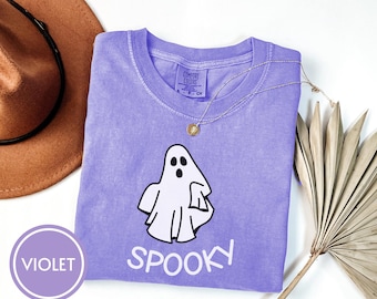Comfort Colors Spooky Shirt Halloween Ghost T-Shirt Spooky Season Tee Halloween Cute Women Outfit Сute Ghost Fall Shirt