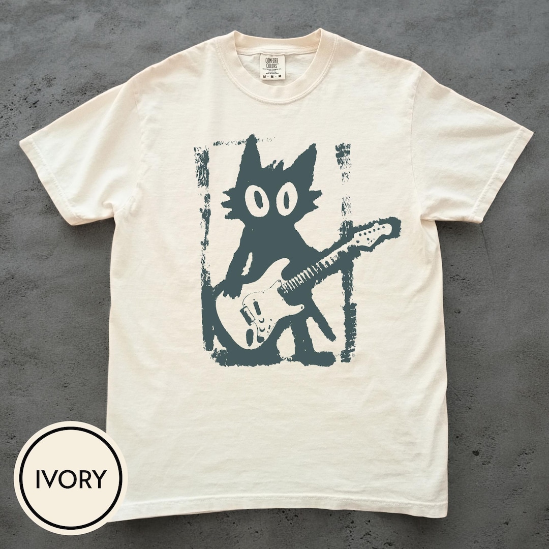 Rock Star Cat Shirt, Vintage Kitten Y2K TShirt, Rock and Roll Cat Shirt, Electric Guitar K
