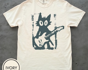 Camiseta de gato estrella de rock, camiseta vintage de gatito Y2K, camiseta de gato rock and roll, camiseta de gatito con guitarra eléctrica, regalo para amantes de la música grunge punk con temática de gatos.