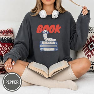 Book Worm Comfort Colors® Long Sleeve Shirt, Reading Vintage Tee, Bookish Long Sleeve Tee, Trendy Reader Shirt, Librarian Shirt, Book Lover