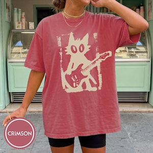 Camiseta de gato estrella de rock, camiseta vintage de gatito Y2K, camiseta de gato rock and roll, camiseta de gatito con guitarra eléctrica, regalo para amantes de la música grunge punk con temática de gatos. imagen 16